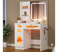 YITAHOME Coiffeuse avec Miroir à LED, 3 tiroirs, 2 étagères, luminosité réglable avec 3 Niveaux d'éclairage, Blanche