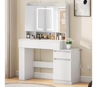 YITAHOME Coiffeuse avec Miroir et éclairage LED, Tabouret, tiroirs et Port USB, Compartiments réglables, Coiffeuse Moderne pour Chambre à Coucher et Maquillage, Support pour sèche-Cheveux, Blanche