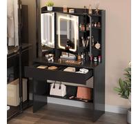 YITAHOME Coiffeuse avec Miroir LED à Luminosité Réglable, Table de Maquillage avec Miroir, Coiffeuse avec étagères et 2 Tiroirset 5 Étagères de Rangement pour Chambre à Coucher (Noir)