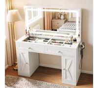 YITAHOME Coiffeuse avec Miroir LED, éclairage réglable en 3 Couleurs, Plateau en Verre de sécurité et Prise intégrée, pour Chambre à Coucher, 115 x 40 x 134 cm