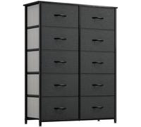 YITAHOME Commode, 10 Tiroirs en Tissu Commode Chambre Meuble de Rangement,Tour en Tissu,Cadre Acier Robuste,pour Chambre à Coucher, Salon,Noir Gris