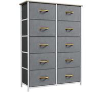 YITAHOME Commode 10 Tiroirs- Meuble de Rangement en Tissu pour Chambre, Salon, Armoire, Couloir- Cadre Robuste en Acier, Dessus en Bois & Bacs à Tissus Faciles à Tirer (Gris)