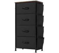 YITAHOME Commode, 4 Tiroirs en Tissu Commode Chambre Meuble de Rangement avec Poches latérales et Crochets,Cadre en Métal,pour Chambre à Coucher, Salon,Noir