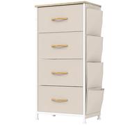 YITAHOME Commode, 4 Tiroirs en Tissu Commode Chambre Meuble de Rangement avec Poches latérales et Crochets,Cadre en Métal,pour Chambre à Coucher, Salon,Beige