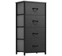 YITAHOME Commode, 4 Tiroirs en Tissu Commode Chambre Meuble de Rangement, Cadre en Métal,pour Chambre à Coucher, Salon,Gris Noir