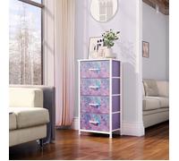 YITAHOME Commode, 4 Tiroirs en Tissu Commode Chambre Meuble de Rangement, Cadre en Métal, Salon,imprimé Violet