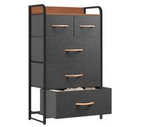 YITAHOME Commode, 5 Tiroirs en Tissu Chambre Meuble de Rangement,Tour en Tissu,Cadre Acier Robuste, Salon,Gris Profond