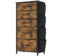 YITAHOME Commode, 5 Tiroirs en Tissu Commode Chambre Meuble de Rangement avec Poches latérales et Crochets,Cadre en Métal,pour Chambre à Coucher, Salon,Grain de Bois pourri