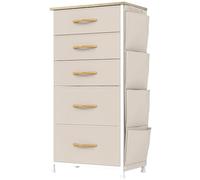 YITAHOME Commode, 5 Tiroirs en Tissu Commode Chambre Meuble de Rangement avec Poches latérales et Crochets,Cadre en Métal,pour Chambre à Coucher, Salon,Beige