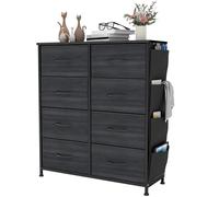 YITAHOME Commode, 5 Tiroirs en Tissu Commode Chambre Meuble de Rangement avec Poches latérales et Crochets,Cadre en Métal,Grain de Bois Noir