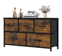 YITAHOME Commode, 5 Tiroirs en Tissu Commode Chambre Meuble de Rangement, Cadre en Métal,pour Chambre à Coucher, Salon,Rouille Brun