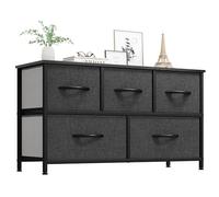 YITAHOME Commode, 5 Tiroirs en Tissu Commode Chambre Meuble de Rangement, Cadre en Métal,pour Chambre à Coucher, Salon,Gris Noir