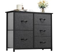 YITAHOME Commode, 5 Tiroirs en Tissu Commode Chambre Meuble de Rangement,Cadre en Métal,Style Moderne,pour Chambre à Coucher, Salon,Gris Noir