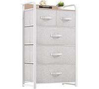 YITAHOME Commode, 5 Tiroirs en Tissu Commode Chambre Meuble de Rangement,Tour en Tissu,Cadre Acier Robuste,pour Chambre à Coucher, Salon,Gris Clair