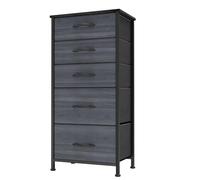 YITAHOME Commode, 5 Tiroirs en Tissu Commode Chambre Meuble de Rangement,Tour en Tissu,Cadre en Métal,pour Chambre à Coucher, Salon,Grain de Bois Noir