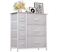 YITAHOME Commode, 7 Tiroirs en Tissu Commode Chambre Meuble de Rangement,Cadre en Métal,pour Chambre à Coucher, Salon,Gris Clair
