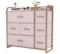 YITAHOME Commode, 7 Tiroirs en Tissu Commode Chambre Meuble de Rangement,Cadre en Métal,Style Moderne,pour Chambre à Coucher, Salon,Rose