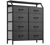 YITAHOME Commode, 8 Tiroirs en Tissu Commode Chambre Meuble de Rangement,Tour en Tissu,Cadre Acier Robuste,pour Chambre à Coucher, Salon,Noir Gris