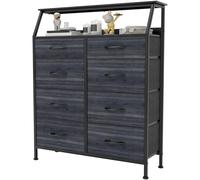 YITAHOME Commode, 8 Tiroirs en Tissu Commode Chambre Meuble de Rangement,Tour en Tissu,Cadre Acier Robuste,pour Chambre à Coucher, Salon,Grain de Bois Noir