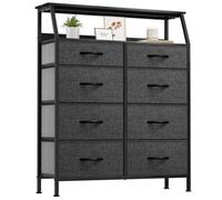 YITAHOME Commode, 8 Tiroirs en Tissu Commode Meuble de Rangement,Tour en Tissu,Cadre Acier Robuste, Salon,Noir Gris