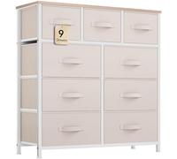 YITAHOME Commode, 9 Tiroirs en Tissu Commode Chambre Meuble de Rangement, Cadre en Métal,pour Chambre à Coucher, Salon,Crème Blanche