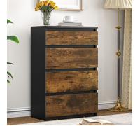YITAHOME Commode à 4 Tiroirs, Bois d'ingénierie, 60D x 33W x 92H cm, Noir et Marron Rustique