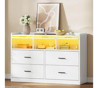 YITAHOME Commode à 7 tiroirs avec lumières LED RVB, tiroirs Blancs pour Chambre à Coucher avec 3 tiroirs à Porte rabattables Ouvertes, unité de Rangement pour vêtements, Table de Chevet, Armoire pour