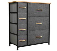 YITAHOME Commode à 7 Tiroirs en Tissu Meuble de Rangement avec Dessus en Bois et Grand Espace de Rangement Chambre à Coucher/d'enfant, Salon, Gris foncé