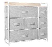 YITAHOME Commode à 7 Tiroirs en Tissu Meuble de Rangement avec Dessus en Bois et Grand Espace de Rangement Chambre à Coucher/d'enfant, Salon, Gris Clair