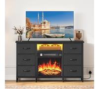 YITAHOME Commode avec Cheminée Electrique, Effet Flamme 3D Réaliste, Commode Chambre avec LED Changeant 6 Tiroirs en Tissu pour Salon, Chambre, Couloir, Cheminee Decorative Autonom (Noir)
