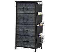 YITAHOME Commode avec Poches latérales et Crochets, Commode à 5 Tiroirs en Tissu Meuble de Rangement avec Dessus en Bois pour Chambre à Coucher, Salon,Grain de Bois Noir