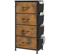 YITAHOME Commode avec Poches latérales et Crochets, Commode à 5 Tiroirs en Tissu Meuble de Rangement avec Dessus en Bois pour Chambre à Coucher, Salon,Grain de Bois pourri