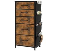 YITAHOME Commode avec Poches latérales et Crochets, Commode à 5 Tiroirs en Tissu Meuble de Rangement avec Dessus en Bois pour Chambre à Coucher, Salon, Grain de Bois pourri