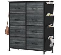 YITAHOME Commode avec Poches latérales et Crochets, Commode à 8 Tiroirs en Tissu Meuble de Rangement avec Dessus en Bois pour Chambre à Coucher, Salon,Grain de Bois Noir