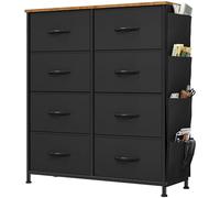 YITAHOME Commode avec Poches latérales et Crochets, Commode à 8 Tiroirs en Tissu Meuble de Rangement avec Dessus en Bois pour Chambre à Coucher, Salon, Chambre d'enfant, Noir
