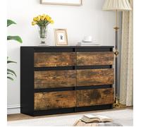 YITAHOME Commode en Bois, à 6 tiroirs avec Glissières, Rangement Moderne, Noir et Marron Rustique, 100 x 30 x 70 cm