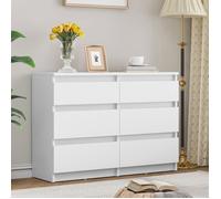 YITAHOME Commode en Bois à 6 Tiroirs avec Glissières - Table de Chevet - 100 x 30 x 70 cm , Blanc