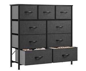 YITAHOME Commode en Tissu avec 9 tiroirs, unité de Rangement pour Chambre à Coucher, Salon, Couloir, Cadre en Acier Robuste, Dessus en Bois et tiroir en Tissu Facile à Tirer (Gris Noir)