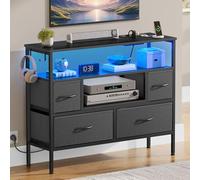 YITAHOME Commode en Tissu avec Prises et lumières LED, 4 tiroirs et 2 Crochets, Convient pour Les téléviseurs jusqu'à 32 Pouces, Armoire en Tissu pour Chambre à Coucher, Salon, Gris foncé