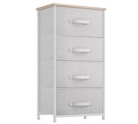 YITAHOME Commode- Meuble de Rangement en Tissu avec 4 tiroirs pour Chambre, Salon, Armoire, Couloir- Cadre Robuste en Acier, Dessus en Bois & Bacs à Tissus Faciles à Tirer (Gris Clair)