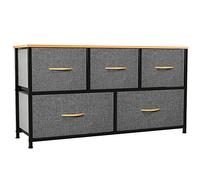 YITAHOME Commode- Meuble de Rangement en Tissu avec 5 Larges tiroirs pour Chambre, Salon, Armoire, Couloir - Cadre Robuste en Acier, Dessus en Bois & Bacs à Tissus Faciles à Tirer (Gris Froid)
