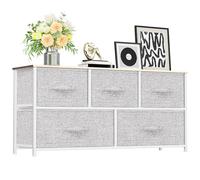 YITAHOME Commode- Meuble de Rangement en Tissu avec 5 Larges tiroirs pour Chambre, Salon, Armoire, Couloir- Cadre Robuste en Acier, Dessus en Bois & Bacs à Tissus Faciles à Tirer (Gris Clair)
