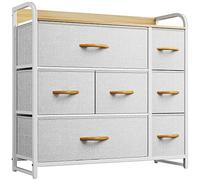 YITAHOME Commode- Meuble de Rangement en Tissu avec 7 tiroirs pour Chambre, Salon, Armoire, Couloir- Cadre Robuste en Acier, Dessus en Bois & Bacs à Tissus Faciles à Tirer (Gris Clair)