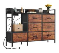 YITAHOME Commode pour Chambre à Coucher avec 7 tiroirs en Tissu, Commode avec 2 Prises, 2 Ports USB et Bande Lumineuse LED, Meuble TV avec Crochets latéraux, Marron Rustique