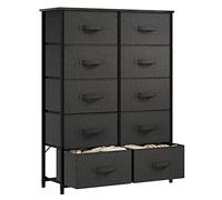 YITAHOME Commode pour Chambre à Coucher, Commode à 10 Tiroirs en Tissu Meuble de Rangement avec Dessus en Bois et Grand Espace de Rangement, Salon, Chambre d'enfant, Gris Profond
