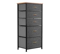 YITAHOME Commode pour Chambre à Coucher, Commode à 5 Tiroirs en Tissu Meuble de Rangement avec Dessus en Bois et Grand Espace de Rangement Chambre à Coucher, Salon, Chambre d'enfant, Gris foncé