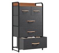 YITAHOME Commode pour Chambre à Coucher, Commode à 5 Tiroirs en Tissu Meuble de Rangement avec Dessus en Bois et Grand Espace de Rangement Chambre à Coucher, Salon, Chambre d'enfant, Gris Profond