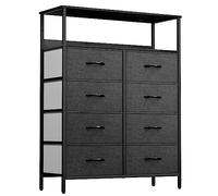 YITAHOME Commode pour Chambre à Coucher, Commode à 8 Tiroirs en Tissu Meuble de Rangement avec Dessus en Bois et Grand Espace de Rangement Chambre à Coucher, Salon, Chambre d'enfant, Noir Gris