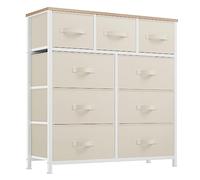 YITAHOME Commode pour Chambre à Coucher, Commode à 9 Tiroirs en Tissu Meuble de Rangement avec Dessus en Bois et Grand Espace de Rangement Chambre à Coucher, Salon, Chambre d'enfant, Crème Blanche
