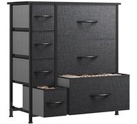 YITAHOME Commode pour Chambre à Coucher d'enfant, Commode à 7 Tiroirs en Tissu Meuble de Rangement avec Dessus en Bois et Grand Espace de Rangement, Salon, Gris Noir